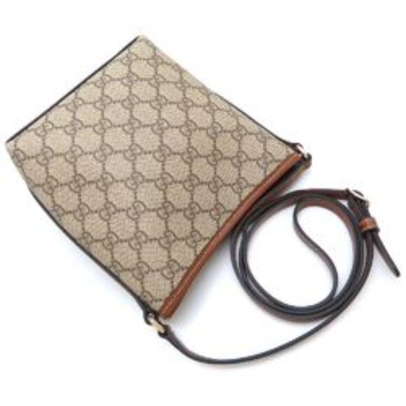 GUCCI GG Emblem Nano Bucket Bag 847090 Supreme Canvas/Leather Beige Brown - Picture 3 of 6